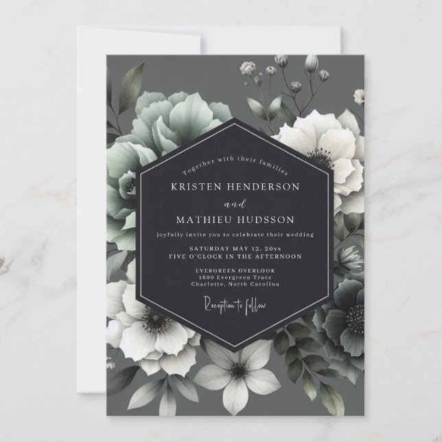 Convites Casamento Flor de Alabastro Carvão (Frente)