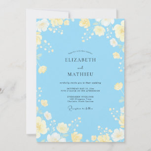 Convites Casamento Flor de Amarelo Azul Claro