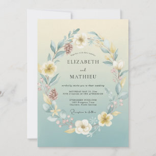 Convites Casamento Flor de Amarelo Pálido e Azul Turquesa