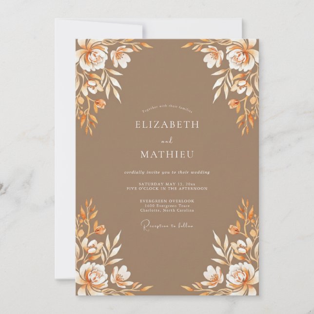 Convites Casamento Flor de Âmbar Bege (Frente)