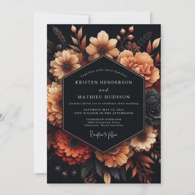 Convites Casamento Flor de Âmbar de Carvão (Frente)