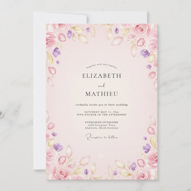 Convites Casamento Flor de Âmbar Pastel (Frente)