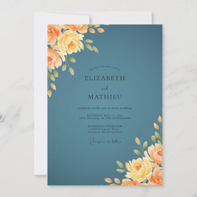 Convites Casamento Flor de Âmbar Slate (Frente)