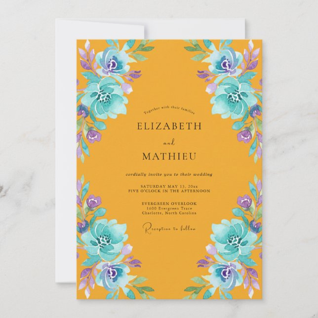 Convites Casamento Flor de Âmbar Turquesa (Frente)