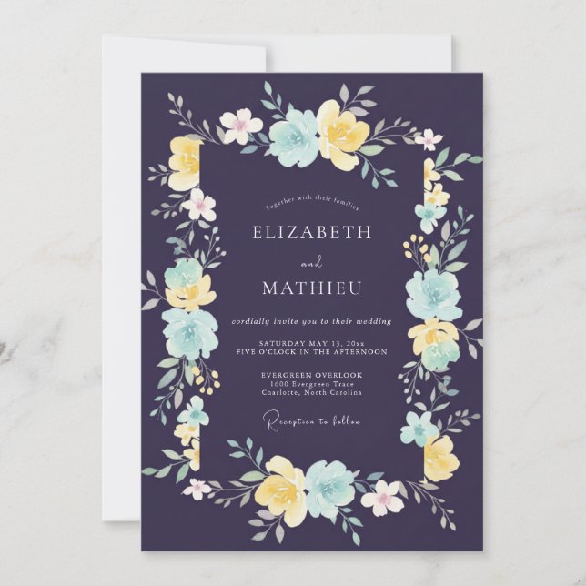 Convites Casamento Flor de Ameixa Celestial Aqua (Frente)