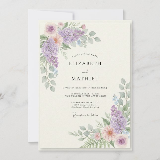 Convites Casamento Flor de Ameixa Dourada (Frente)
