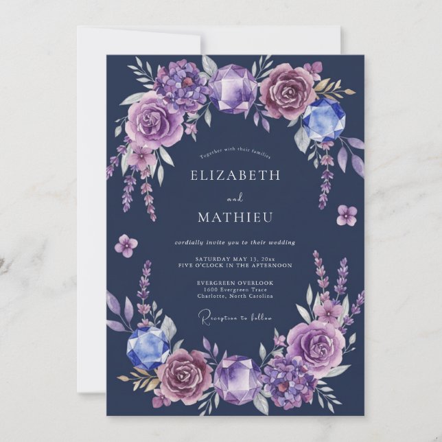 Convites Casamento Flor de Ameixa Índigo (Frente)