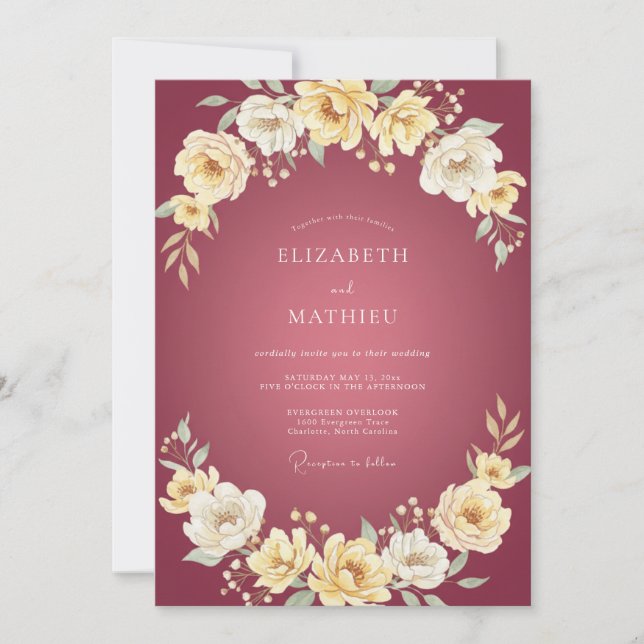 Convites Casamento Flor de Ameixa Marfim (Frente)