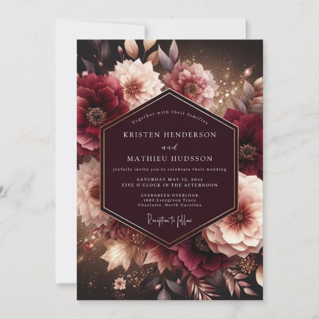 Convites Casamento Flor de Ameixa Moody (Frente)