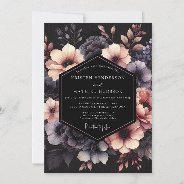 Convites Casamento Flor de Ameixa Sombria (Frente)