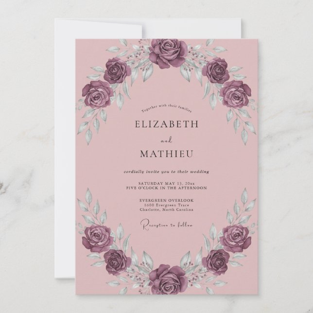 Convites Casamento Flor de Ameixa Suave (Frente)