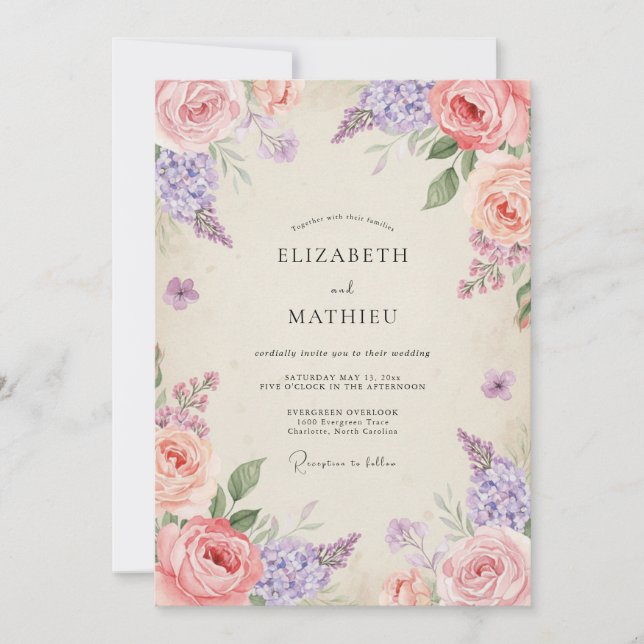 Convites Casamento Flor de Amethyst Rosa (Frente)