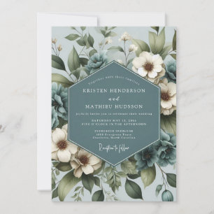 Convites Casamento Flor de Anêmona Azul Empoeirado
