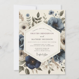 Convites Casamento Flor de Antiga Cor Azul-ardósia