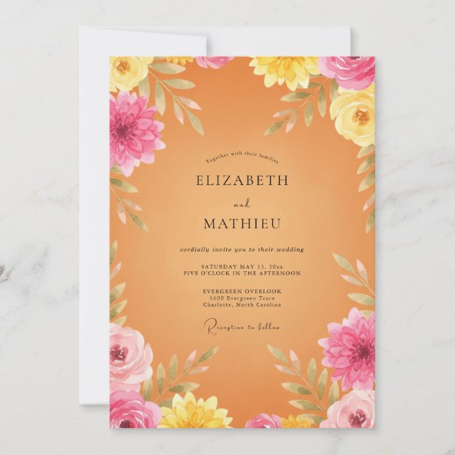 Convites Casamento Flor de Apricot Pintada (Frente)