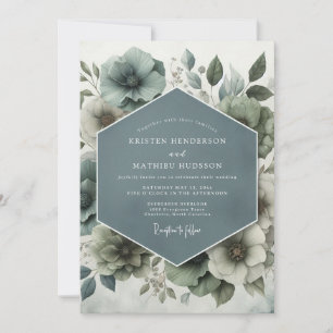 Convites Casamento Flor de Aquarela Azul Ardósia