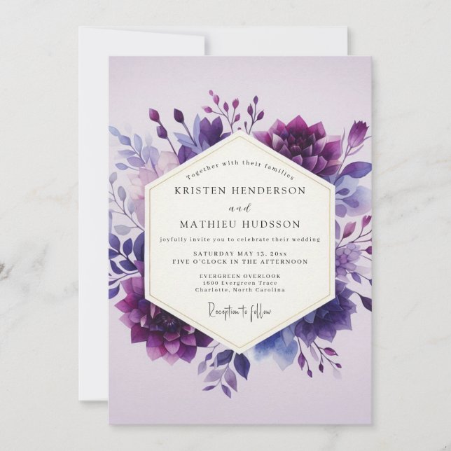 Convites Casamento Flor de Aquarela de Ámbar (Frente)