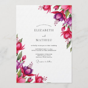 Convites Casamento Flor de Aquarela Fúcsia