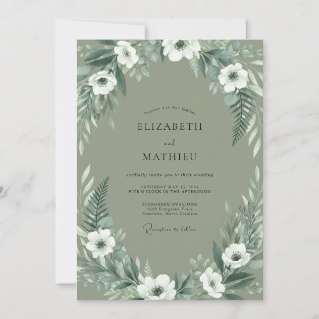 Convites Casamento Flor de Ar Com Verde Sage (Frente)