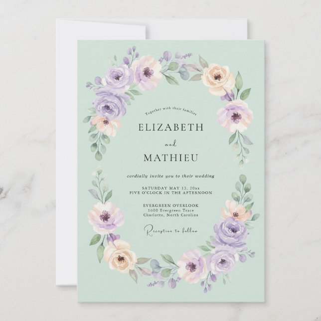 Convites Casamento Flor de Ar Noiva Verde Menta (Frente)