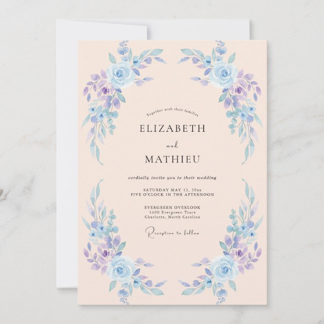 Convites Casamento Flor de Ar Periwinkle (Frente)