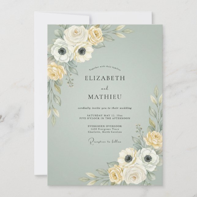 Convites Casamento Flor de Ardósia Empoeirada (Frente)