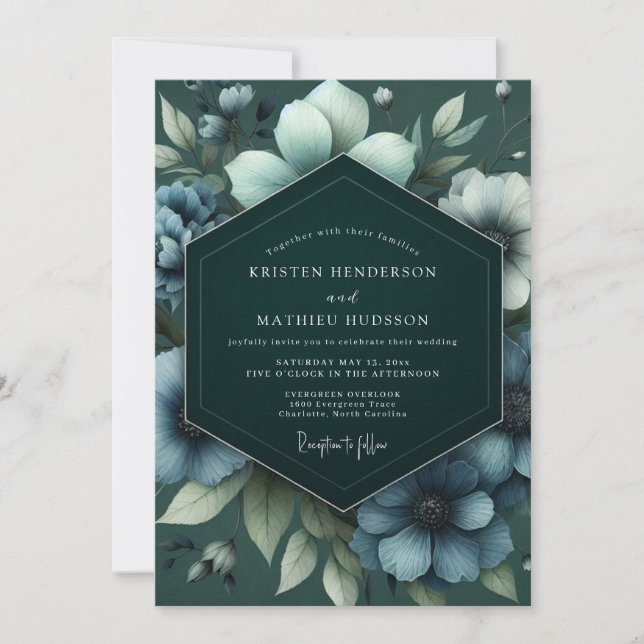 Convites Casamento Flor de Ardósia Esmeralda (Frente)