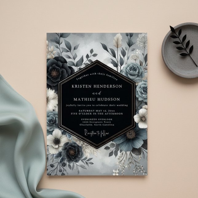 Convites Casamento Flor de Azul Ardósia (Criador carregado)