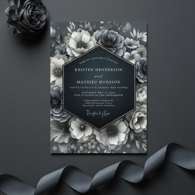 Convites Casamento Flor de Azul Ardósia (Criador carregado)