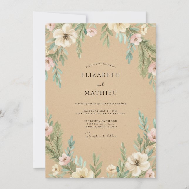 Convites Casamento Flor de Bege (Frente)