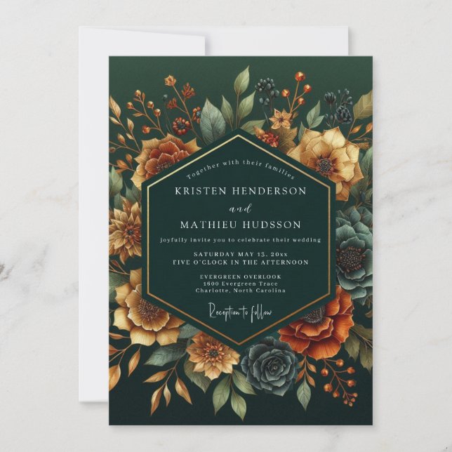 Convites Casamento Flor de Bege Esmeralda (Frente)