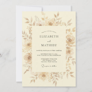 Convites Casamento Flor de Beige Pintado à Mão