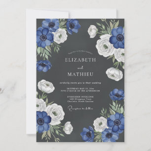 Convites Casamento Flor de Bloom Azul Profundo