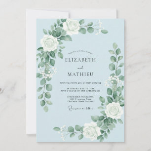 Convites Casamento Flor de Bloom Etéreo Azul Pálido