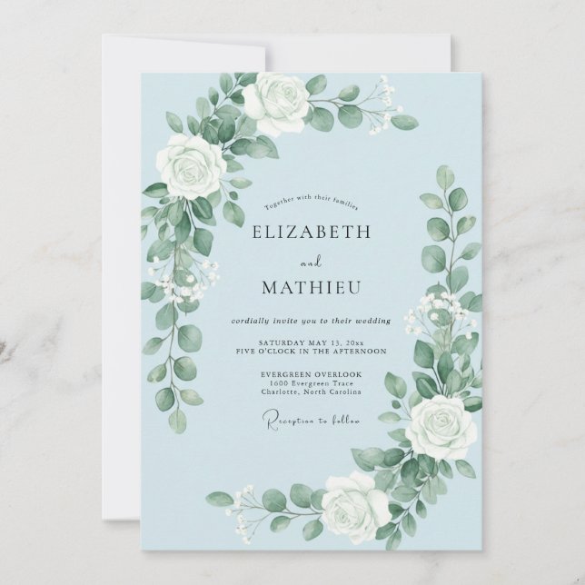 Convites Casamento Flor de Bloom Etéreo Azul Pálido (Frente)