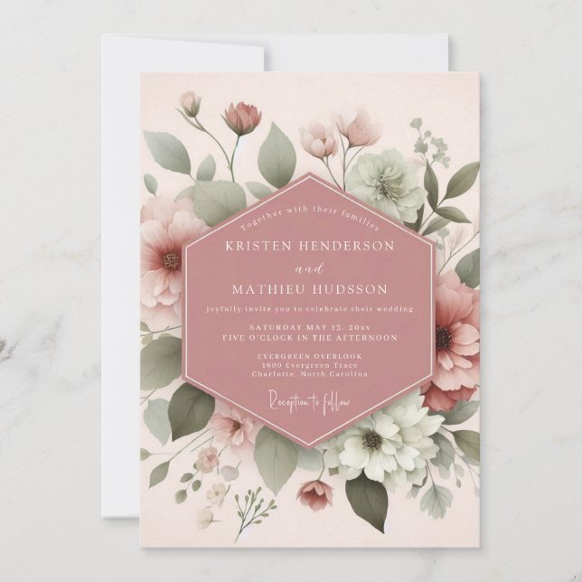 Convites Casamento Flor de Bloom Etéreo Rosa (Frente)