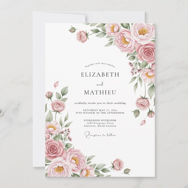 Convites Casamento Flor de Bloom Etéreo Rosa (Frente)