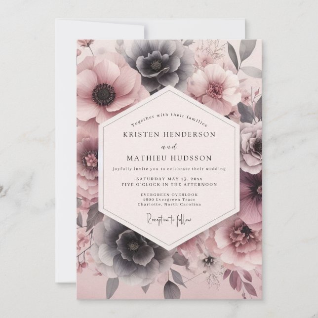 Convites Casamento Flor de Bloom Slate Cor-de-rosa (Frente)