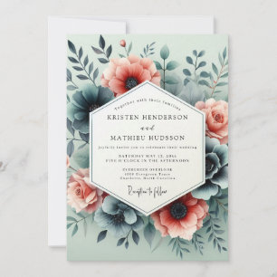 Convites Casamento Flor de Bloom Somber Teal Peach