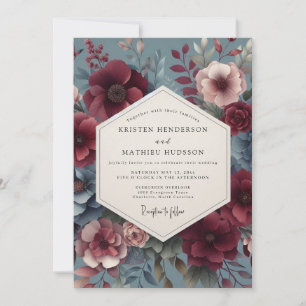 Convites Casamento Flor de Bloom Vitoriano Borgonha