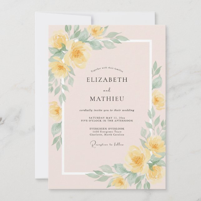 Convites Casamento Flor de Blossom Amarelo Macio (Frente)