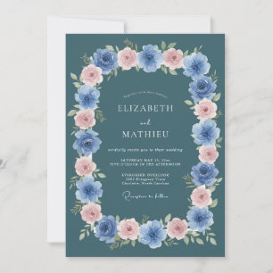 Convites Casamento Flor de Blossom Azul Ardesia