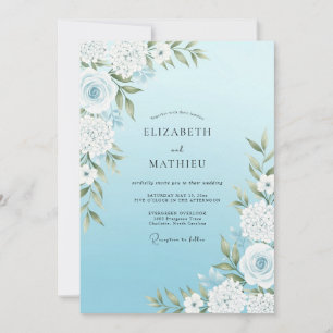 Convites Casamento Flor de Blossom Azul Céu