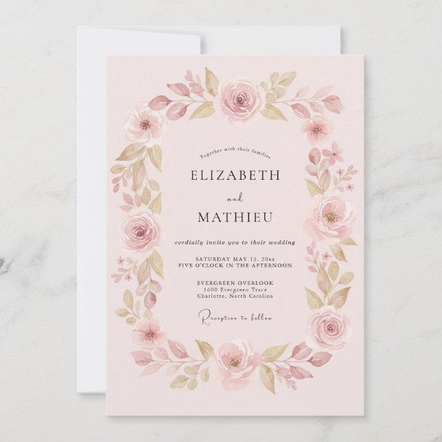 Convites Casamento Flor de Blossom Etéreo Rosa Pálido (Frente)