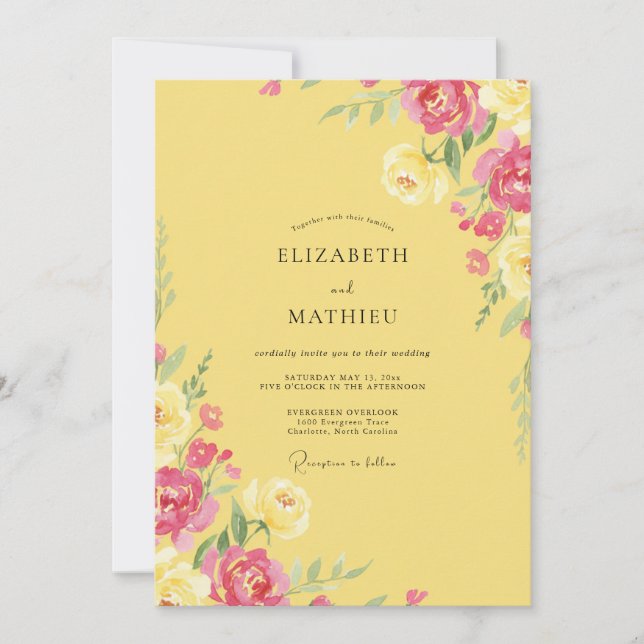 Convites Casamento Flor de Blossom Rosa Sunshine (Frente)