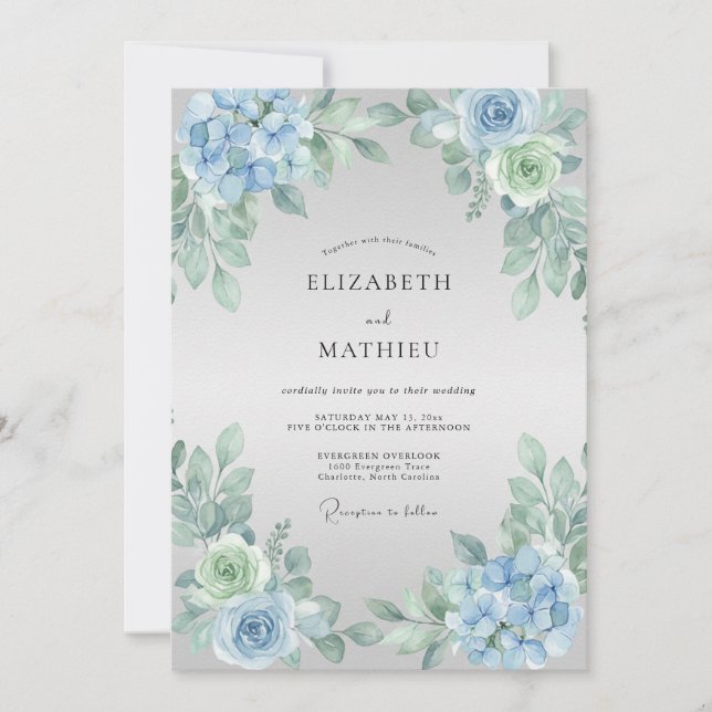 Convites Casamento Flor de Blue Blossom (Frente)