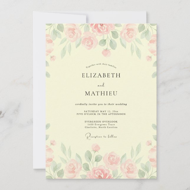 Convites Casamento Flor de Blush Cremoso (Frente)