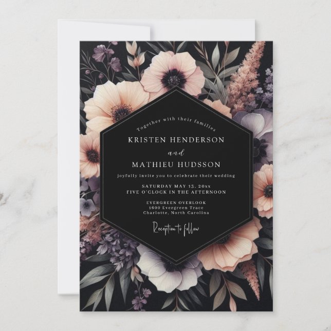 Convites Casamento Flor de Blush Gótico (Frente)