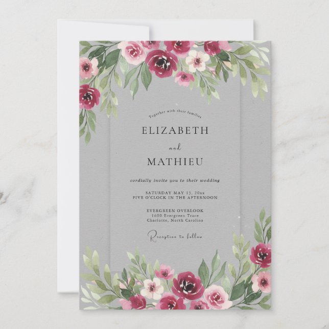 Convites Casamento Flor de Borgonha (Frente)
