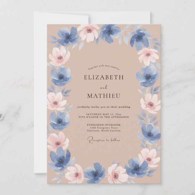 Convites Casamento Flor de Borragem Taupe (Frente)